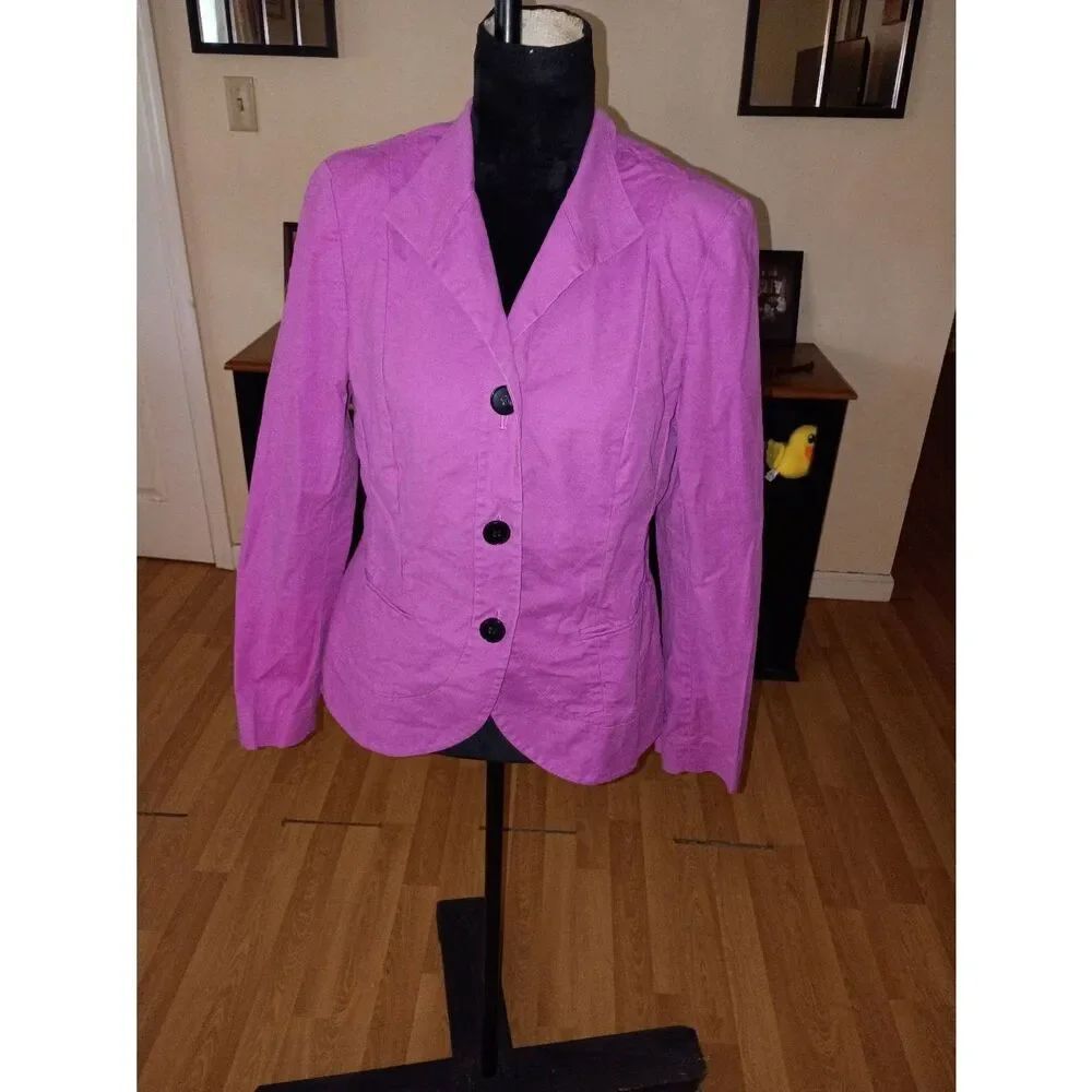 Size 10 Lafayette 148 NY Purple Cotton Stretch Blazer Jacket Long Sleeve Button